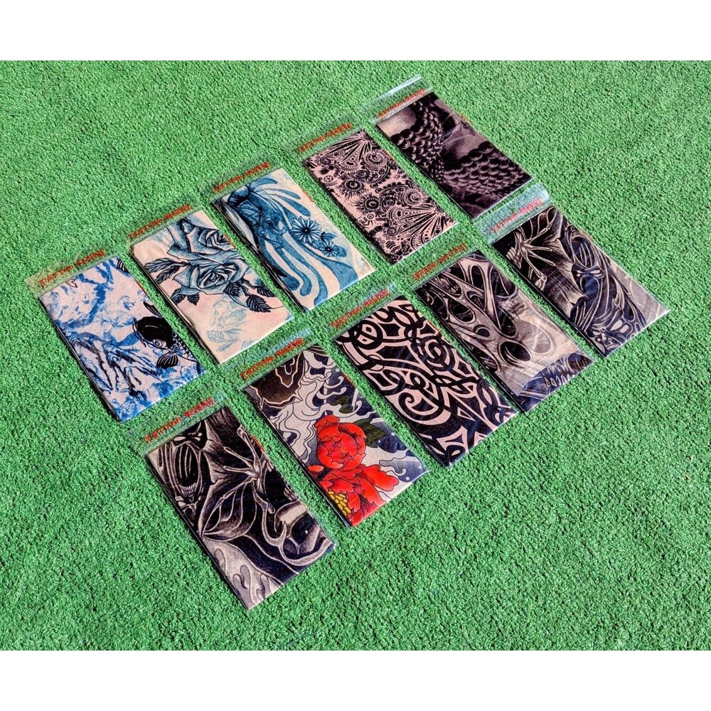 10pc Cloth Tattoo Arm Sleeve Set-Coy Fish/Dragon/Skull/Roses/Tribal NIP Reusable